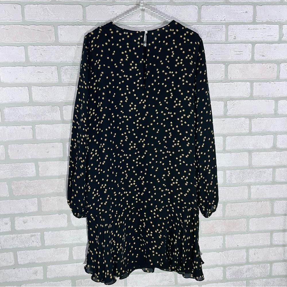 Theory Silk Star Print Shift Flounce Hem Long Sleeve Dress Size 10 - Picture 7 of 10
